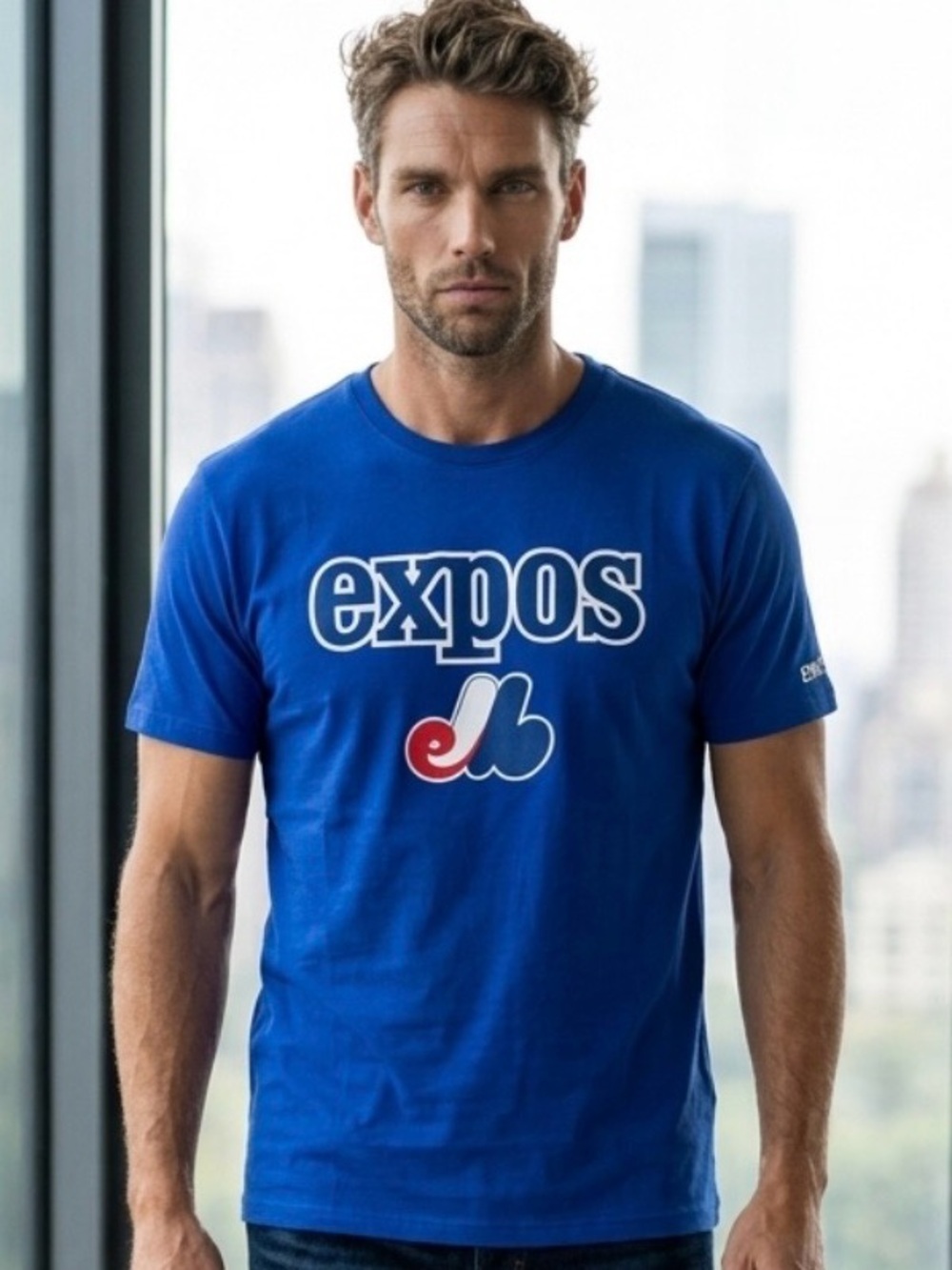 🆕 Montreal Expos Embroidered Short Sleeve Crew T-Shirt in Blue